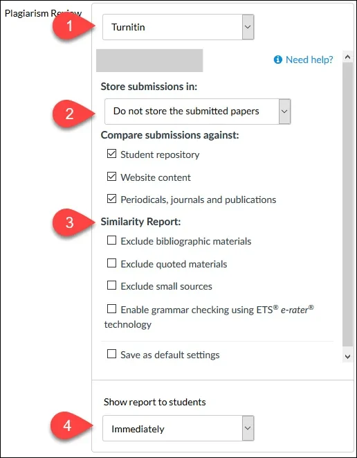 Canvas Turnitin Plagiarism Review Settings