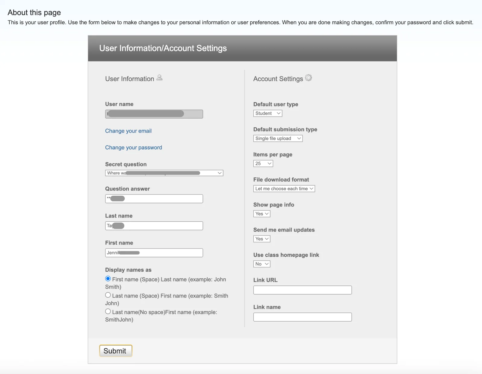 Informações do Usuário e Configurações da Conta do Turnitin Informações do Usuário e Configurações da Conta do Turnitin