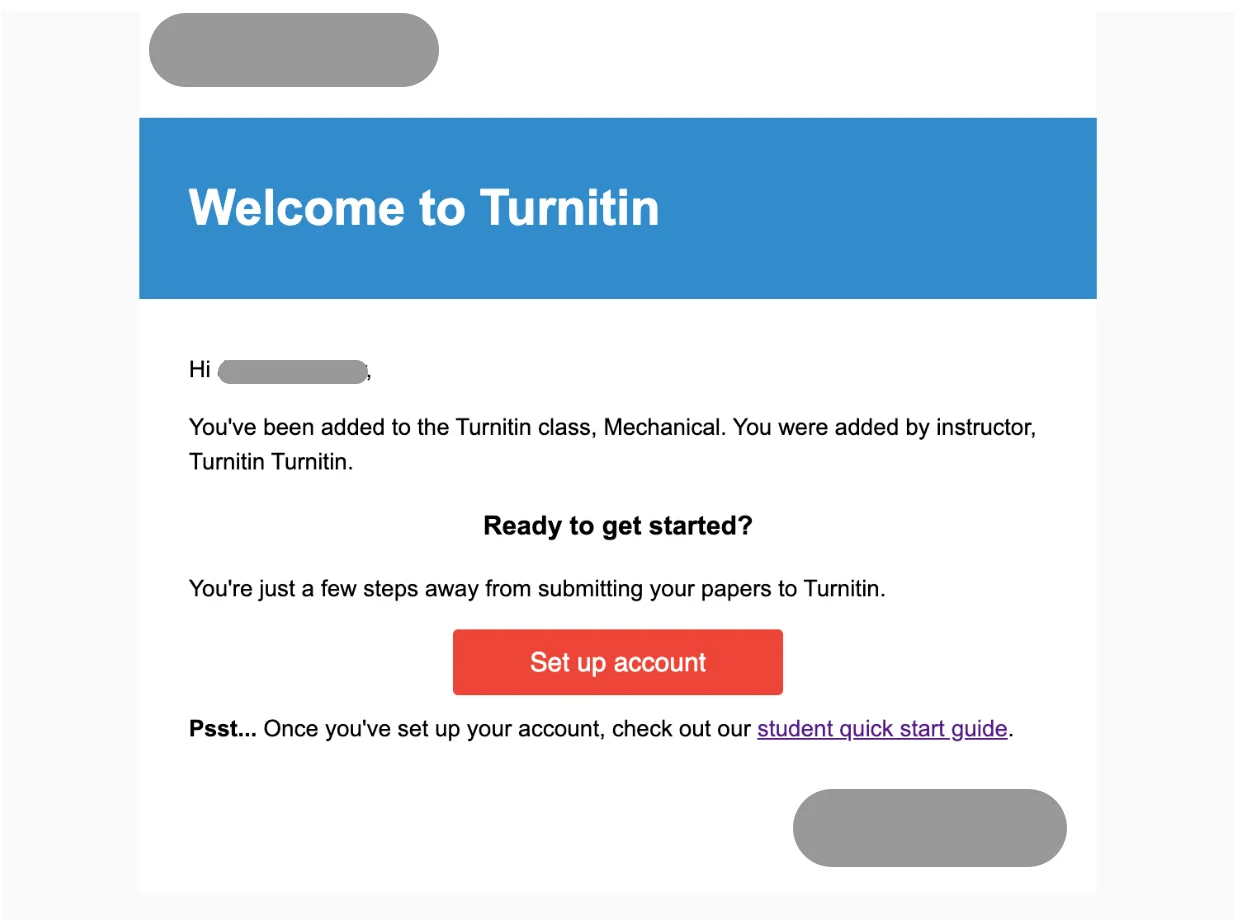 Correo electrónico de bienvenida y configuración de Turnitin Correo electrónico de bienvenida y configuración de Turnitin